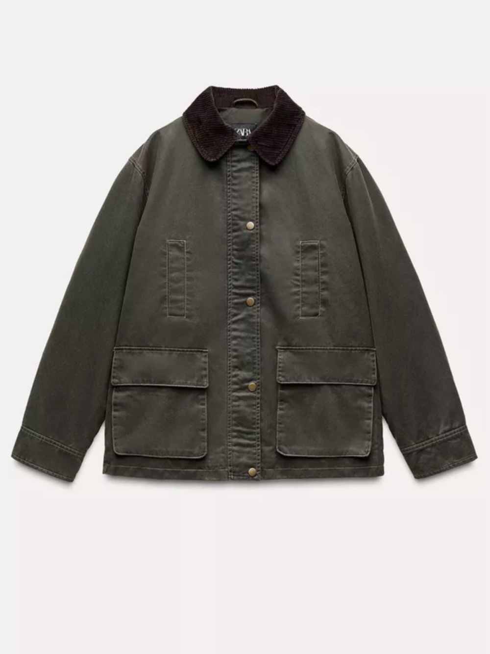 Zara Women’s Olive Field Jacket with Corduroy Collar, XS